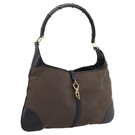 Borsa a tracolla GUCCI Bamboo Jackie Canvas Brown Gold 001 4061 Auth 203473V Marrone D'oro