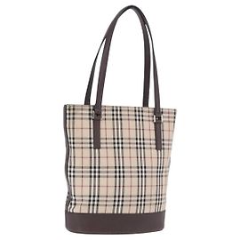 Saco Tote BURBERRY Nova Check Canvas Beige Silver Auth ka6063 Prata Bege