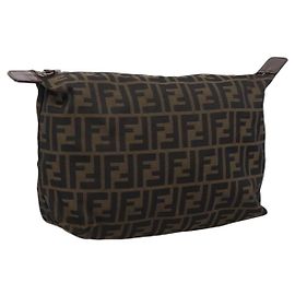 FENDI Zucca Canvas Pouch Braun Silber Auth ti4000 Braun Silber