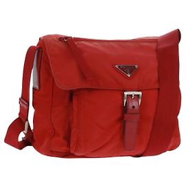 Sac à épaule PRADA Nylon Rouge Argent Auth 161482 Argenté Rouge