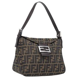 Borsa a Tracolla FENDI Zucca Canvas Mamma Baguette Nero Marrone Auth 200694V Marrone Nero