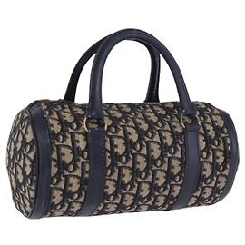 Christian Dior Trotter Canvas Handtasche Navy Gold Auth 203227 Golden Marineblau