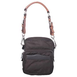 Borsa a tracolla Prada in nylon nero con dettagli argentati Nero Altro