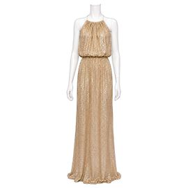 Autre Marque Bill Levkoff Pailletten-Maxikleid Neckholder Golden