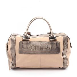 Bolsa Boston Chloé em lona e couro cáqui e rosa Rosa Caqui