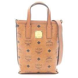 MCM Visetos Handbag Brown Leather and Canvas Brown