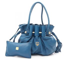 Bolso de hombro de cuero azul MCM Azul