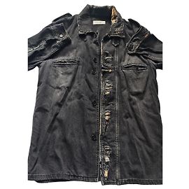 Autre Marque Saint Laurent Distressed Black Denim Jacket Black