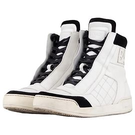 Sapatilhas High-Top de couro acolchoado com logo Balmain by Olivier Rousteing AW13 Branco