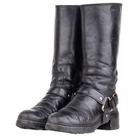 Botas de cano alto Prada anos 2000 com arnês Preto