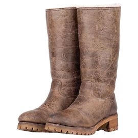 Prada AW11 Knee-High Shearling Paint Biker Moto Boots Brown