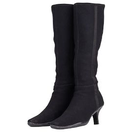 Prada 2000s Knee High Neoprene Kitten Heel Boots Black