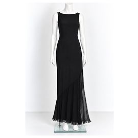 Max Mara Viskose-Jersey Kleid in Schwarz mit Chiffon-Saum Schwarz