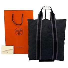 Hermès Vintage Hermes Canvas Tote Dark Grey Striped Webbing Damaged Grey