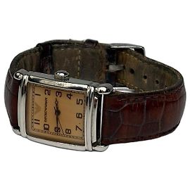 Relógio Quadrado Vintage Emporio Armani em couro com efeito de crocodilo castanho Prata