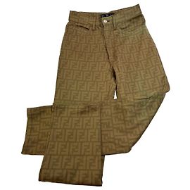 Vintage Fendi FF Monogram Strukturhose Olive Brown S Grün