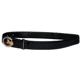 Céline Cinto Vintage Celine de Couro Preto Fivela Dourada Preto