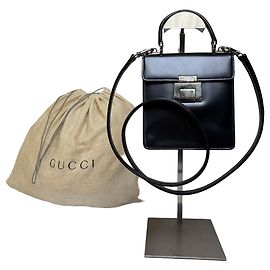 Vintage Gucci Structured Leather Top-Handle Bag Black Silver Black