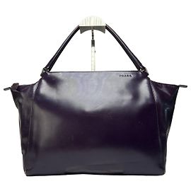 Vintage Prada Double Zip Leather Top-Handle Bag Dark Purple Purple