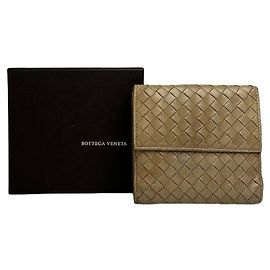Vintage Bottega Veneta Woven Leather Bifold Wallet Beige Beige