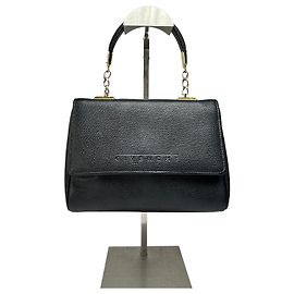 Vintage Givenchy Structured Leather Top-Handle Bag Black Gold Black