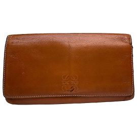 Vintage Loewe Textured Leather Bifold Wallet Cognac Brown Metallic
