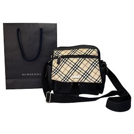 Borsa a tracolla con patta Vintage Burberry Check Canvas Beige Nero Beige