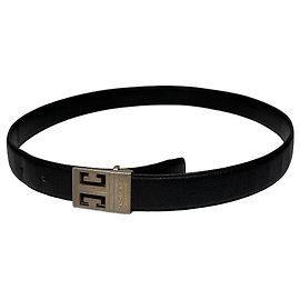 Ceinture Vintage Givenchy en cuir texturé Noir Boucle Argentée Noir