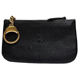 Vintage Loewe Pebbled Leather Zip Pouch Schwarz Gold Schwarz