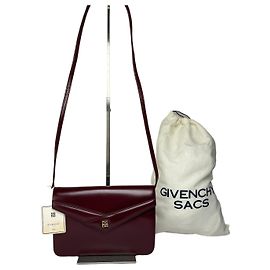 Bolsa Tiracolo com Aba Vintage Givenchy em Couro Liso Burgundy Gold Bordeaux