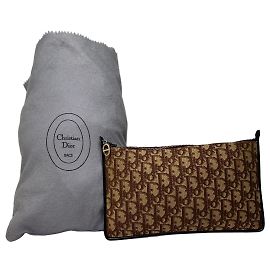 Autre Marque Vintage Dior Oblique Canvas Clutch Bag Cream Brown Beige