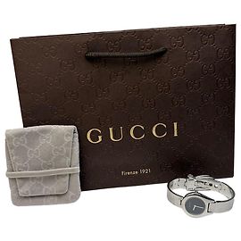 Orologio bracciale Vintage Gucci in acciaio inossidabile, quadrante nero, argento Argento