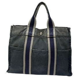 Hermès Vintage Hermes Canvas Tote Bag Dark Grey Navy Damaged Grey
