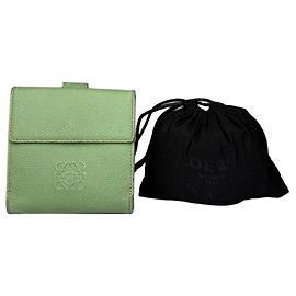 Carteira Bifold Vintage Loewe em couro granulado Verde Pistache Verde