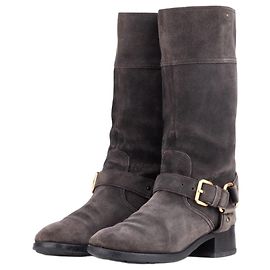 Botas Biker de camurça de cano médio Prada anos 2000 Cinza