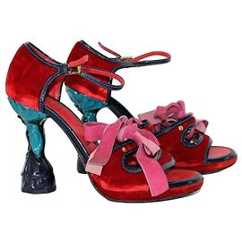 Prada SS 2008 Fairy Collection Red Velvet Heels Pink Red Purple