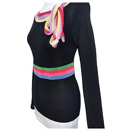 Cacharel Pull en Maille à Rubans Noir Rose Rouge Bleu Vert Violet Jaune