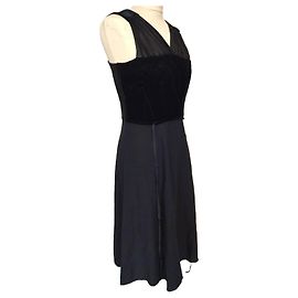 Vanessa Bruno Vestido de Noite Couture Preto Seda Renda Veludo Preto