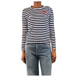 Comme Des Garcons Navy and white striped top - size S Navy blue