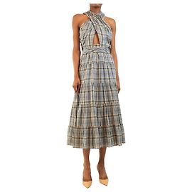 Ulla Johnson Vestido midi xadrez azul sem mangas - size UK 6 Azul