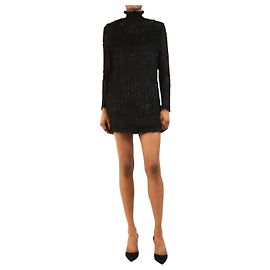 Carven Langes Langarmkleid aus schwarzem flauschigem Lurex - size UK 8 Schwarz