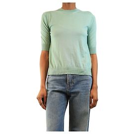 Loro Piana Grünes kurzärmeliges Top aus dünnem Strick - size UK 8 Grün