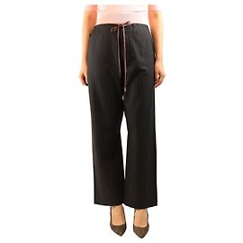 Brunello Cucinelli Calças risca de giz castanhas com cordão - size UK 10 Marrom