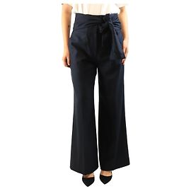 Victoria Beckham Navy tie-front trousers - size UK 12 Navy blue