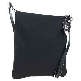 FENDI Zucchino Canvas Shoulder Bag Black Silver 8BT151 Altro
