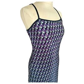 Versus Versace Versus Gianni Versace Plissiertes Seidenkleid Pink Weiß Dunkelblau