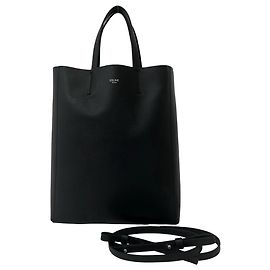 Céline Celine Vertical Cabas Small Logo Leather Bag Black