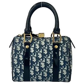 Borsa Mini Boston Christian Dior Vintage Trotter Logo Hardware Nero Blu navy