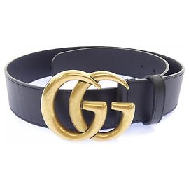 Gucci Double G breiter Gürtel GG Marmont Schwarz