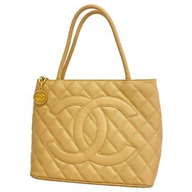 Chanel Beige Grained Calfskin Tote Bag Beige